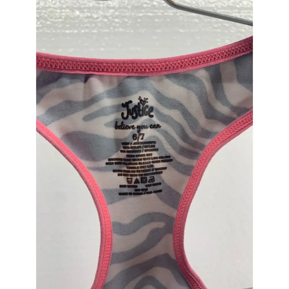 Justice Girls' Zebra Print Racerback Athletic Sports Bra Youth Size 6/7